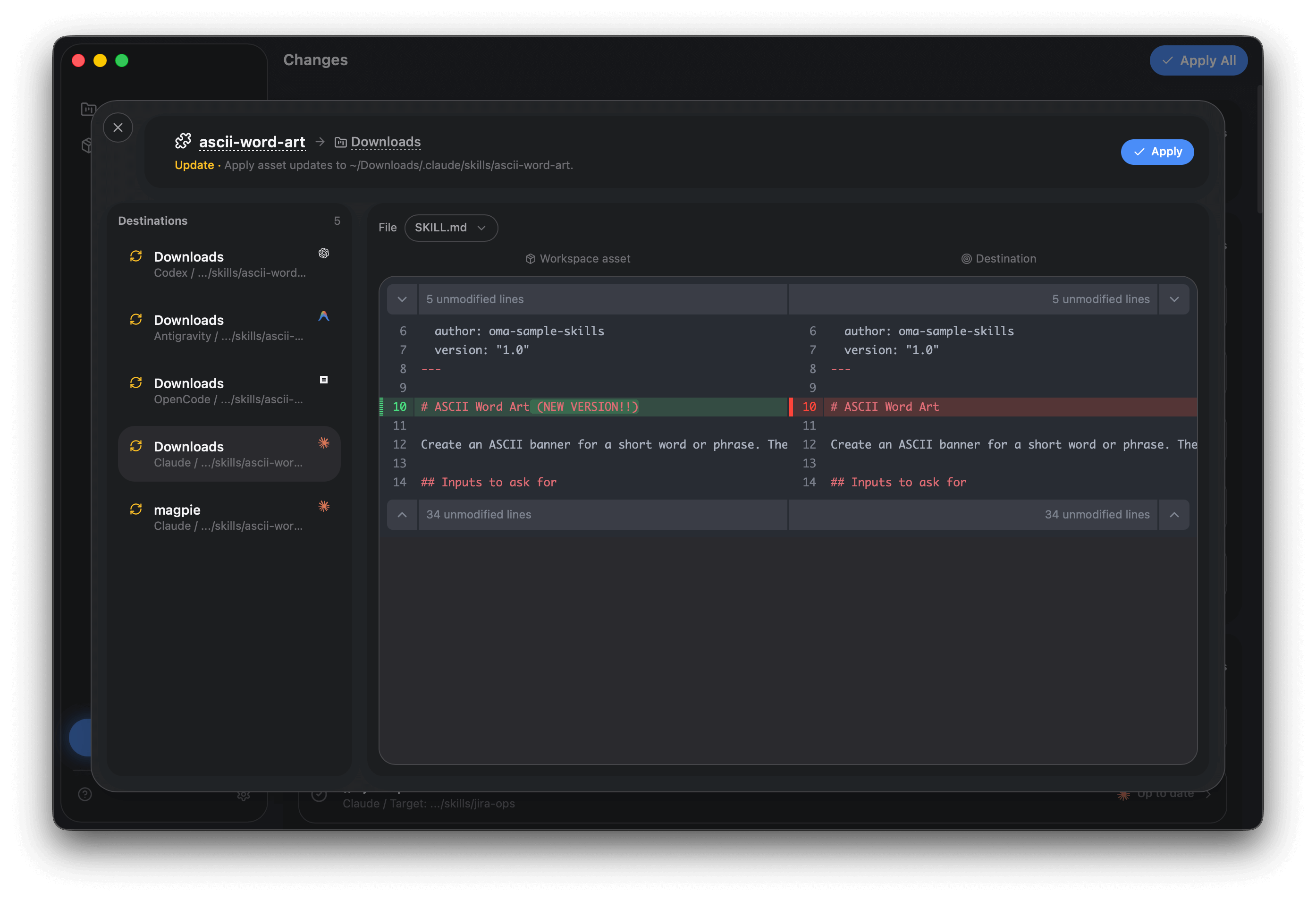 Review a change detail before applying