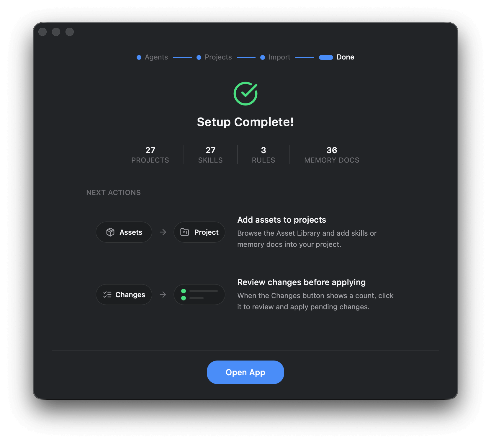 Import complete summary during onboarding