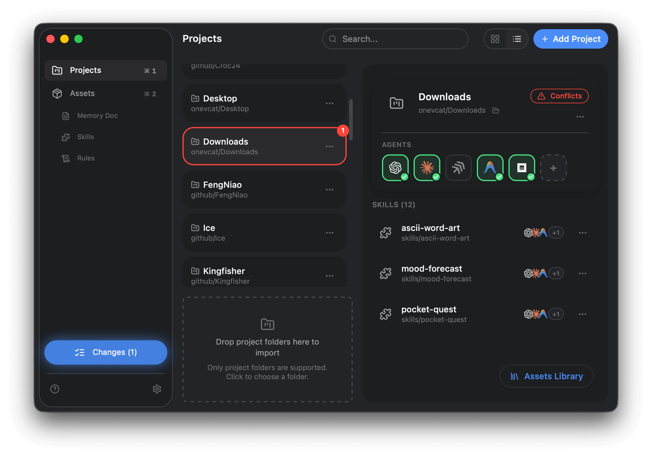 Projects with conflicts highlighted in red