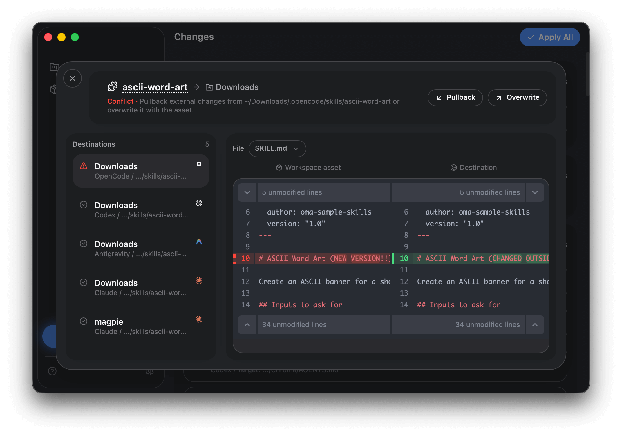 Inspect a conflict in the detail view